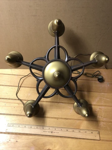 Antique Cast Iron 5 Light Chandelier With Center Switch For Restoration Cover
