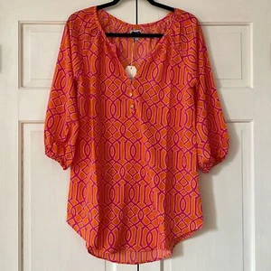 Mudpie Reese Tunika Top Gitterprint hell orange rosa Bluse NEU Gr. Small - Bild 1 von 8