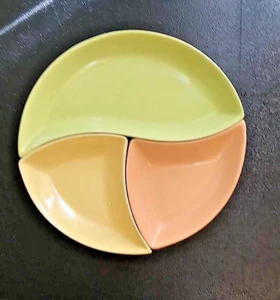Vintage MCM 3 Piece Appetizer Relish Dish Set Yellow, Orange & Green 9.5” - Picture 1 of 5