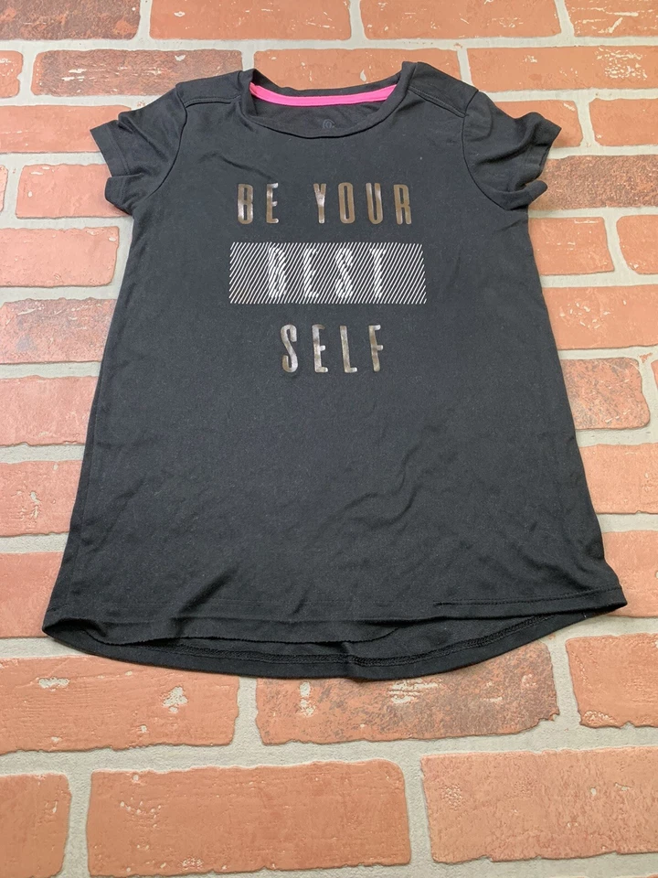 Camisa Champion Niñas Jóvenes Talla Mediana 7/8 Negra Camiseta Atlética -Sé tu mejor yo Foto 1 de 4