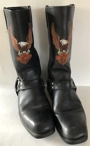 Harley Davidson Men’s Black Leather Square Toe Boots Size 10 - Picture 1 of 19