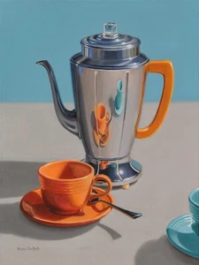 DANFORTH Deco Coffeepot, 24x18 realistic still life original oil painting - Picture 1 of 4