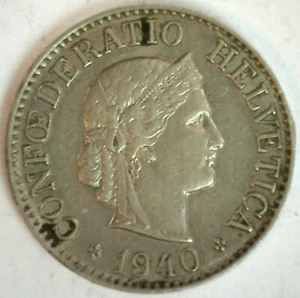 1940 Switzerland Copper Nickel 10 Rappen Coin Almost Uncirculated - Picture 1 of 2