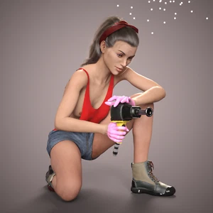 Frau "Sexy F1-Mechanikerin #1"  - ca.7,5 cm  Maßstab 1:24 - unbemalt - Bild 1 von 4