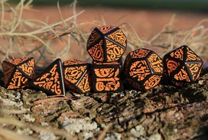 Halloween Pumpkin Black & Orange - 7 Piece 5e DND RPG Polyhedral Dice Set - Picture 1 of 11