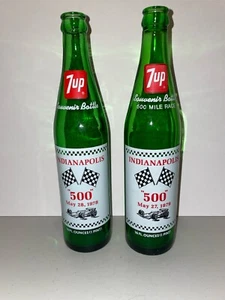 Vtg 7-UP INDY 500 May 28, 1978 & May 27, 1979 Green Glass Bottle w/Winner's List - Picture 1 of 4