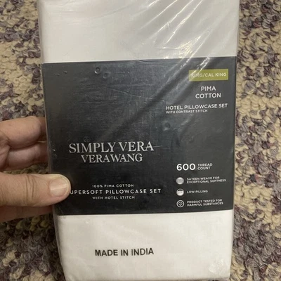 Simply Vera Wang Pima Cotton 600 Thread Count King Pillow Case Set White - Image 1 of 4