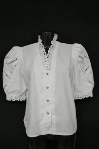 Gr.44 Trachtenbluse weiß Bluse für Dirndl Baumwolle mit Spitze Stickerei TB10010 - Bild 1 von 4