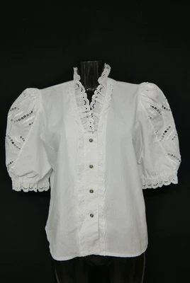 Gr.44 Trachtenbluse weiß Bluse für Dirndl Baumwolle mit Spitze Stickerei TB10010 - Bild 1 von 4