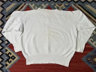 Moletom vintage anos 40 e 50 gola redonda V único branco tamanho M desgastado - Imagem 1 de 4