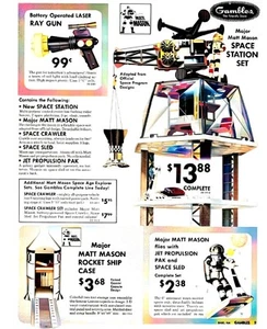 Major Matt Mason Base Station Toy for Kids Ad on tin fridge magnet 3.5" x 2.5" - Picture 1 of 4