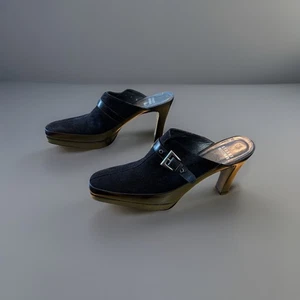 Stuart Weitzman Black Suede Buckled Platform Slip On Heels Shoes 9N - Picture 1 of 11