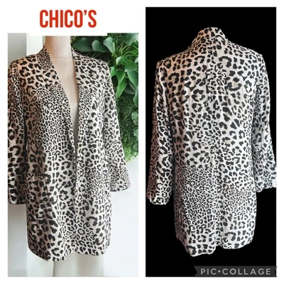Chaqueta Abrigo CHICO'S Estampado Leopardo Frente Abierto Kimono Mangas 3/4 Mujer Talla 0 Foto 1 de 4