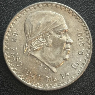Moeda de prata 1947 México um peso 0,500 - Imagem 1 de 2