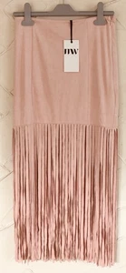 MAKE WAY Tassel Skirt Small Faux Suede Dusty Pink Mini Pencil /Full Fringe BNWT - Picture 1 of 7