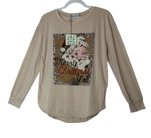 Southern Grace Christmas Top Women’s Small Holiday Santa Bright Stretch New - Picture 1 of 9