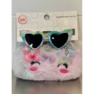 Wonder Nation Sunglasses and Case Set Heart Tie Dye Unicorn Furry - Picture 1 of 2