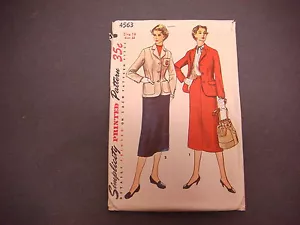 Patrón de costura de mediados de siglo de 1950, simplicidad, 4563, traje, talla 14, busto 32, S1814 - Imagen 1 de 1
