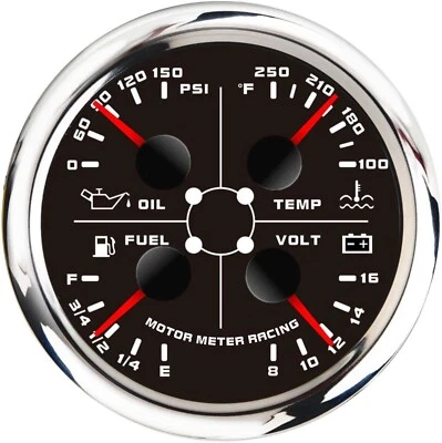 W PRO 85mm 4 IN 1 Multi-Function Water Temp °F Oil Pressure PSI Fuel Level Volt - Image 1 of 4