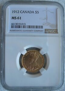 1912 Canada Gold 5 Dollars NGC MS-61