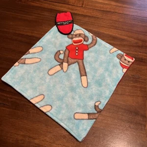 fleece blanket with nuk binkie holder monkey handmade red blue NEW - Picture 1 of 5