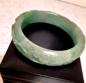 TOP QUALITY Bangle Real Jade Myanmar Natural Jade Jewelry Hand Made 3 "wide - Picture 1 of 5