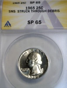1965 ERROR ANACS SP 65 RARE SMS Struck Thru Debris Washington Quarter CH BU Coin - Picture 1 of 10