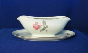KPM 675 Gravy Boat + Plate Pink Rose Gold Trim Krister Mark Germany - Picture 1 of 5