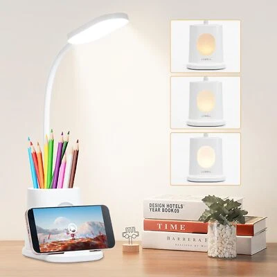 LQWELL® 4 in 1 LED Schreibtischlampe USB Aufladbar für Heimbüro, mit Telefonhalt