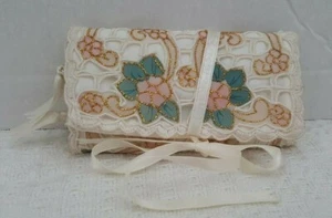 Cartera de encaje con porta llaves para monedas pequeña bordada floral cremalleras almacenamiento cinta corbata - Imagen 1 de 10