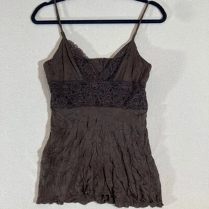 Guess Babydoll Top Sz Small Brown Cami Crinkle Lace Romantic Fairycore Feminine - Picture 1 of 8