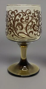 Libbey TAWNY BROWN PRADO SCROLL Footed Wine Glasses / Goblets MCM ~ Set of 4 - Picture 1 of 13