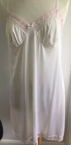 Vintage St Michael nylon Petticoat lingerie Slip dress white/pink lace bust 38" - Picture 1 of 7