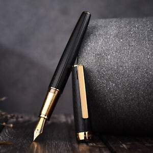 Hongdian 1845 Black Steel Fountain Pen,  Extra Fine/ Fine Nib Writing Pen Gift