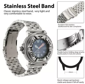 Silver Adapters w/Stainless Steel Metal Strap for Citizen Promaster BJ8050-08E - Picture 1 of 11