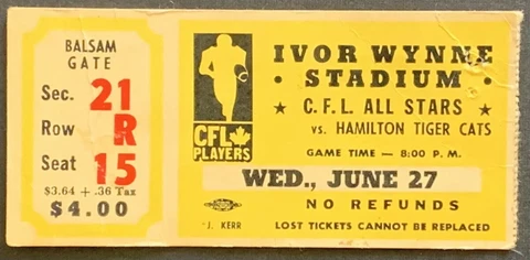 1973 CFL Football All Star Game Ticket Hamilton Ivor Wynne Stadium Tiger Cats Cover