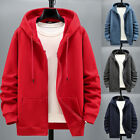 New Large Men's Contrasting Zippered Cardigans with Plush Sweaters Casual Hooded