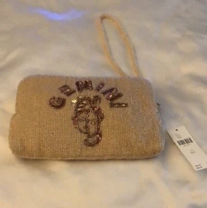 Anthropologie Cream Tone Beaded & Bronze Sequin Gemini Clutch NWT - Picture 1 of 17