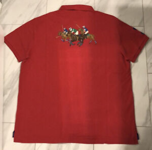 Polo Ralph Lauren Men’s Custom Slim Fit Polo T-Shirt Red Gold Emblem $115 XXL
