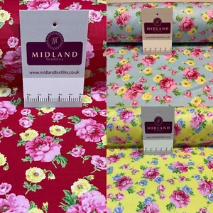 Summer vintage style Rose floral Cotton Poplin dress Fabric Sold per Metre M1863 - Picture 1 of 13