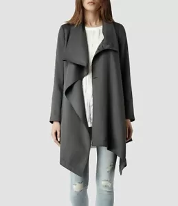 ALLSAINTS Aiko Monument Coat Grey Sz UK 4 US 0 Soft Waterfall Jacket Trench - Picture 1 of 17