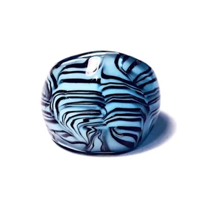 Light Blue Glass Ring Domed Black Swirls Design Murano-Style Size 5.25 - Picture 1 of 7