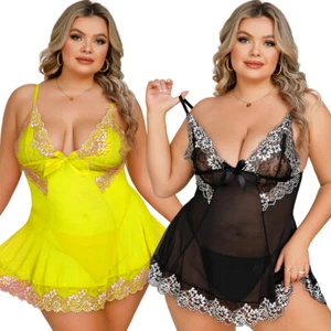 Biancheria sexy da donna taglie forti pigiama biancheria da notte biancheria intima babydoll abito in pizzo - Foto 1 di 22