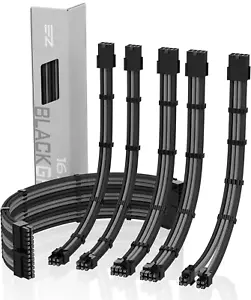PSU Cable Extension kit Sleeved Cable Custom Power Supply Black and Grey - Picture 1 of 7
