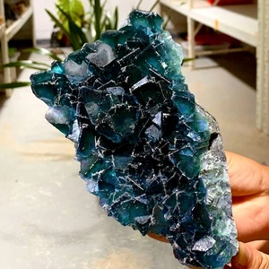 Cubo azul transparente raro de 2,77 lb muestra de cristal mineral de fluorita/China - Imagen 1 de 19
