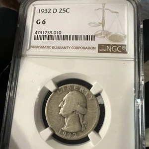 ๐๏ธ1932 D 25C Washington Quarter - NGC G6 - Key Date - Picture 1 of 8