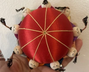 Vintage Silk Needle / Pin Cushion with Oriental Kids wrapped around - Picture 1 of 4