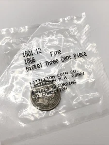 1866 Three Cent Nickel - Fine Better Date No Reserve LITTLETON COIN PACKAGE - Picture 1 of 4