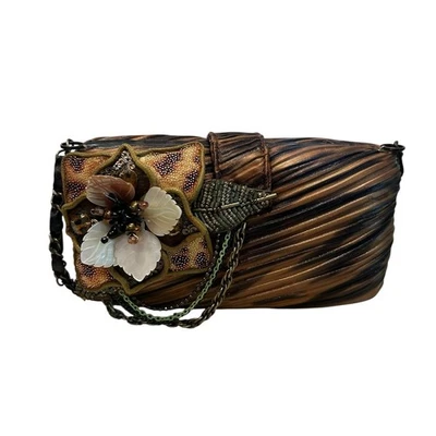 Bolso de Noche Vintage Mary Frances Marrón Tostado Con Cuentas Flor Embellecido Cadena COMO ESTÁ Foto 1 de 4