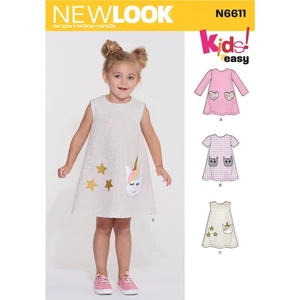 NEW LOOK Patrón de Costura 6611 Niños Niñas Vestidos, Vestido, Delantal 3-8 DESCUENTO - Imagen 1 de 5